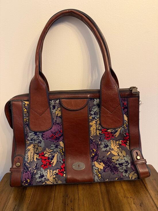 Fossil Handbags - FOSSIL Vintage Reissue Leather Tapestry Velvet Floral Tote Purse
